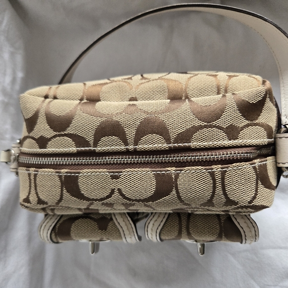 Coach Legacy Signature Small Pouch Shoulder Handbag, In Tan And White - Picture 9 of 9